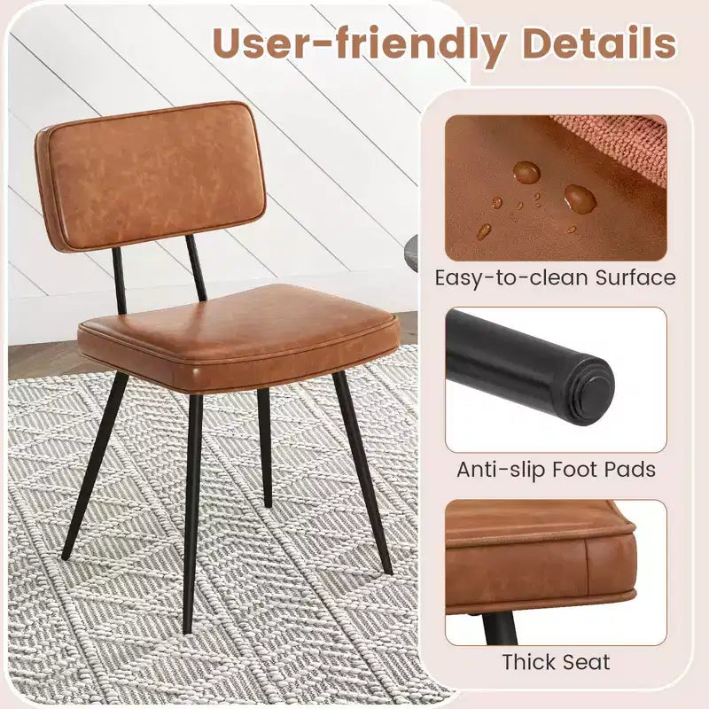 Lot de 2 chaises de salle à manger Costway avec revêtement en cuir PU, assise en éponge, design cascade, marron/vert