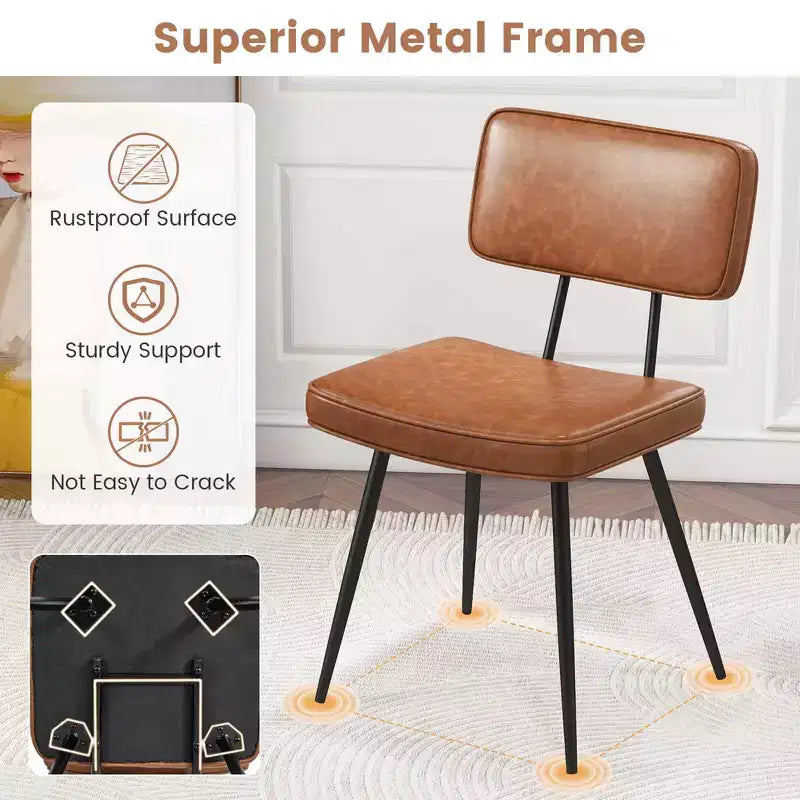 Lot de 2 chaises de salle à manger Costway avec revêtement en cuir PU, assise en éponge, design cascade, marron/vert