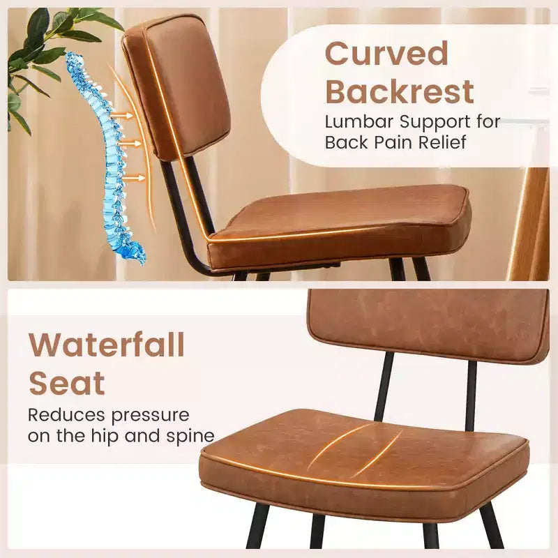 Lot de 2 chaises de salle à manger Costway avec revêtement en cuir PU, assise en éponge, design cascade, marron/vert