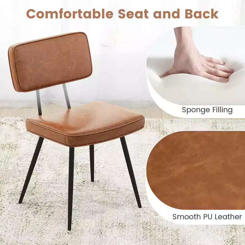 Lot de 2 chaises de salle à manger Costway avec revêtement en cuir PU, assise en éponge, design cascade, marron/vert