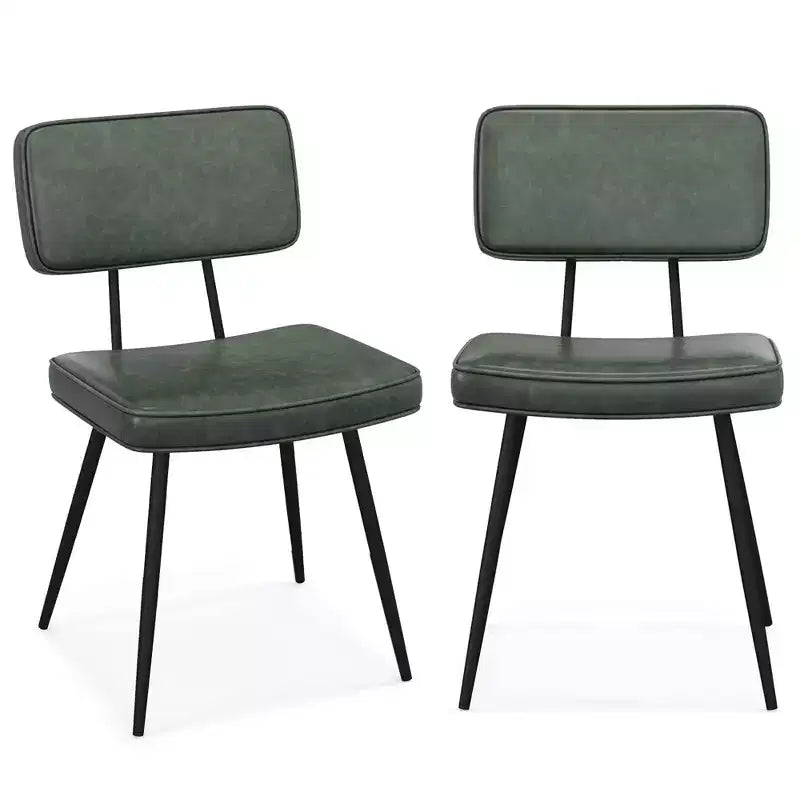 Lot de 2 chaises de salle à manger Costway avec revêtement en cuir PU, assise en éponge, design cascade, marron/vert