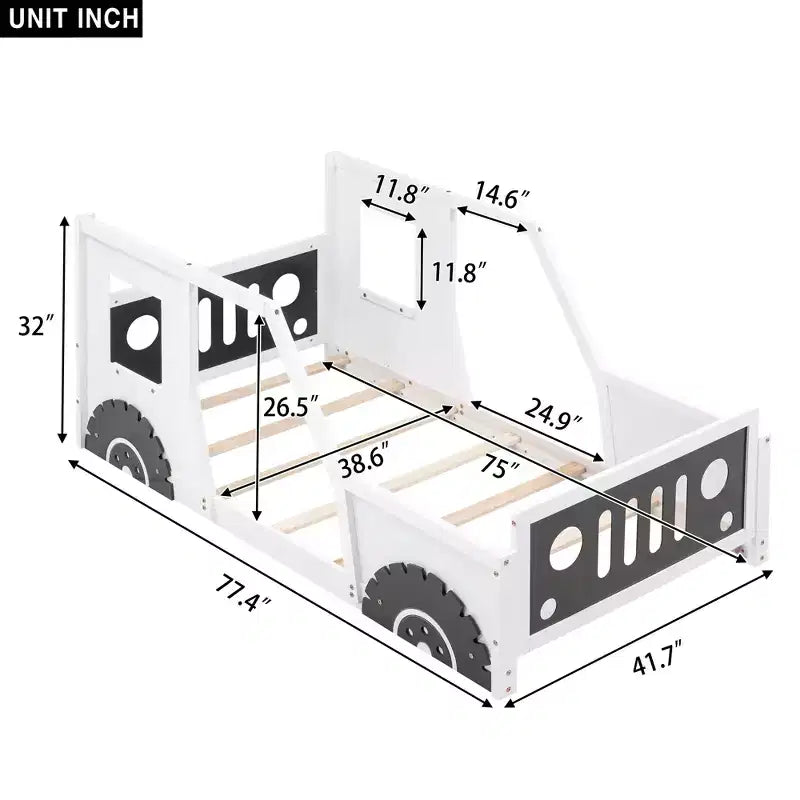 Lit plateforme Whisen en forme de voiture classique avec roues
