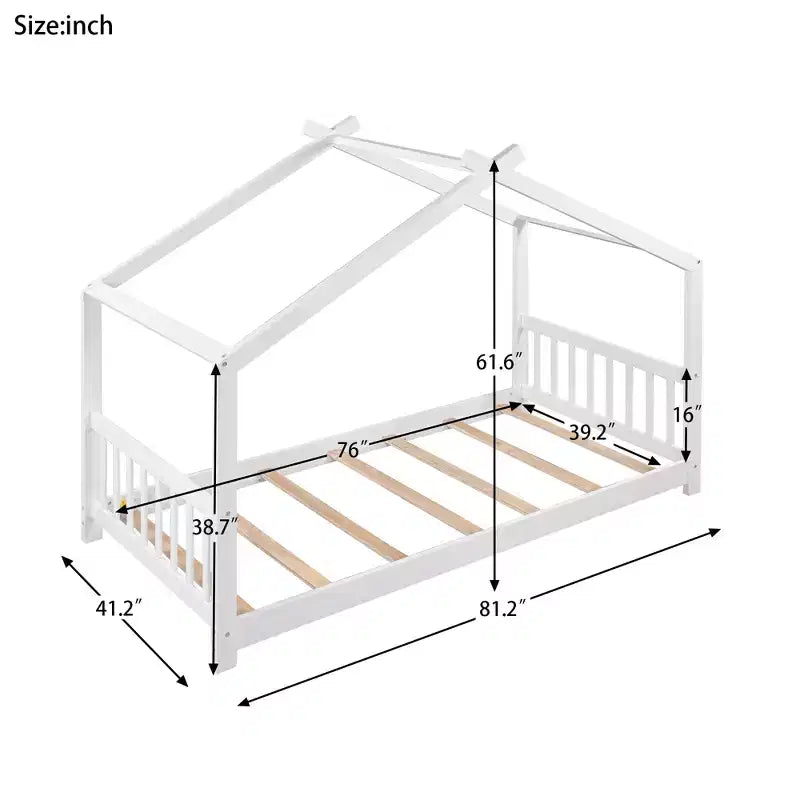 Lit plateforme double/grand, cadre de lit de jeu en bois en forme de maison avec tête de lit, pied de lit et design de toit - ModernLuxe