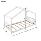 Lit plateforme double/grand, cadre de lit de jeu en bois en forme de maison avec tête de lit, pied de lit et design de toit - ModernLuxe