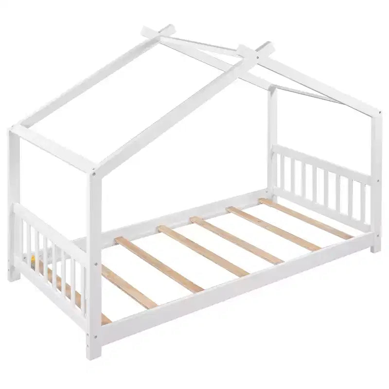 Lit plateforme double/grand, cadre de lit de jeu en bois en forme de maison avec tête de lit, pied de lit et design de toit - ModernLuxe
