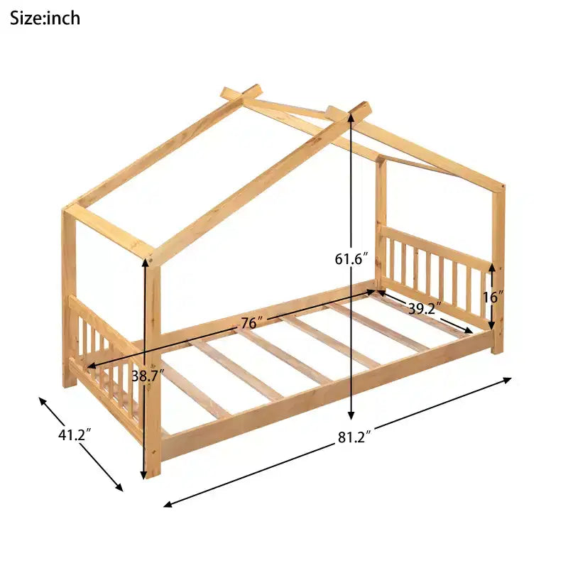 Lit plateforme double/grand, cadre de lit de jeu en bois en forme de maison avec tête de lit, pied de lit et design de toit - ModernLuxe