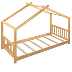 Lit plateforme double/grand, cadre de lit de jeu en bois en forme de maison avec tête de lit, pied de lit et design de toit - ModernLuxe