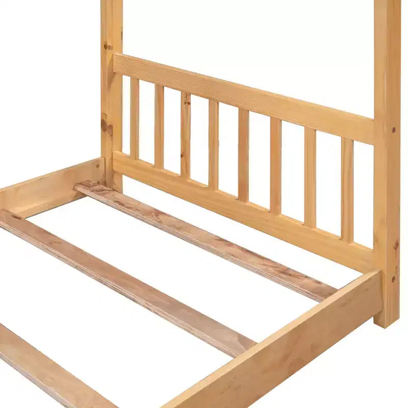Lit plateforme double/grand, cadre de lit de jeu en bois en forme de maison avec tête de lit, pied de lit et design de toit - ModernLuxe