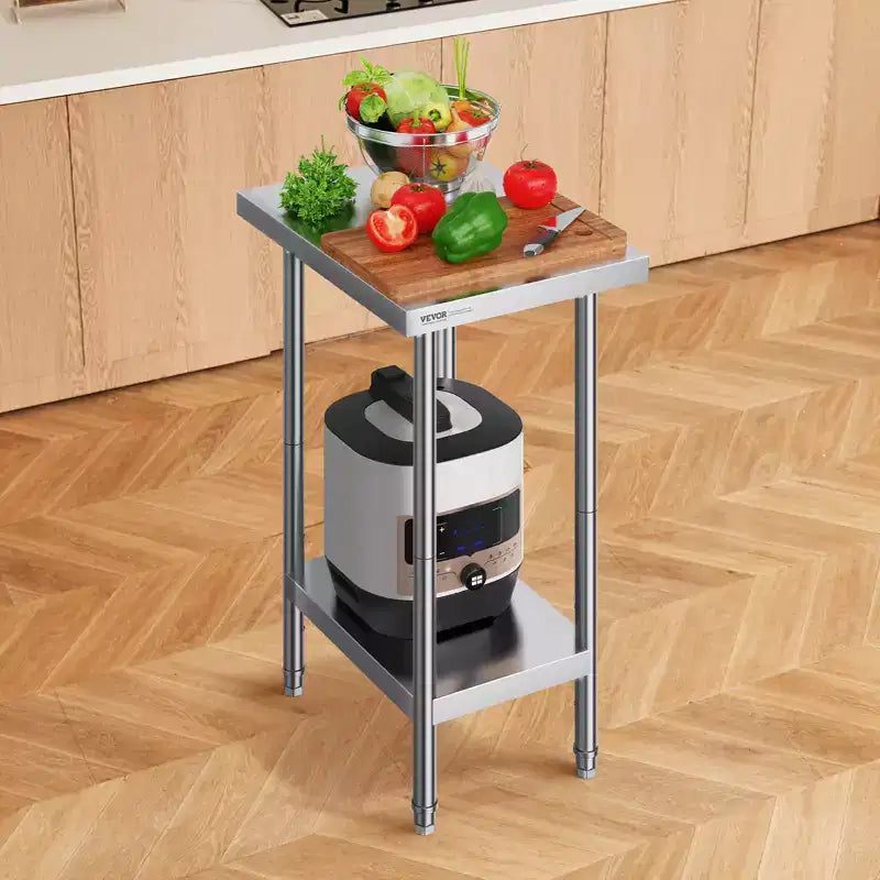 Table de préparation en acier inoxydable VEVOR, 61 x 46 x 86 cm, capacité de charge de 290 kg, table de travail métallique robuste avec 3 niveaux de hauteur réglables