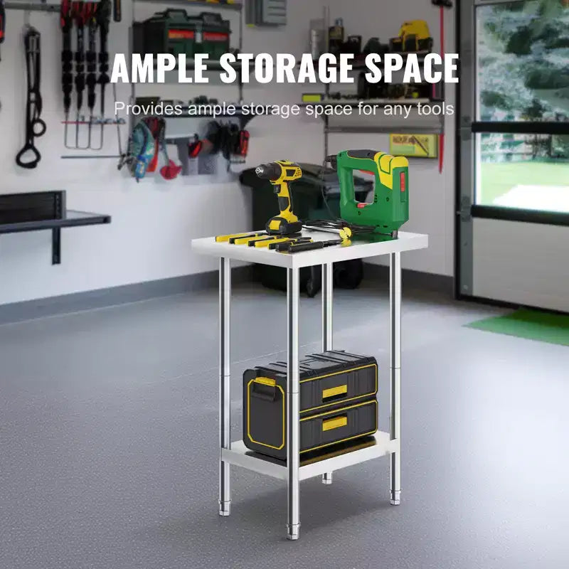 Table de préparation en acier inoxydable VEVOR, 61 x 46 x 86 cm, capacité de charge de 290 kg, table de travail métallique robuste avec 3 niveaux de hauteur réglables