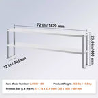 VEVOR Double Étagère supérieure, Double Étagère supérieure en Acier Inoxydable, Étagère supérieure à Double Niveau de 30,5 x 182,9 cm, Étagère supérieure de Table de Préparation Réglable en Hauteur