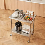 Table de travail VEVOR en acier inoxydable 30 x 18 x 38 pouces, avec 4 roues, 3 niveaux de hauteur réglables, table de préparation alimentaire robuste, argent