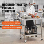 Table de travail VEVOR en acier inoxydable 30 x 18 x 38 pouces, avec 4 roues, 3 niveaux de hauteur réglables, table de préparation alimentaire robuste, argent