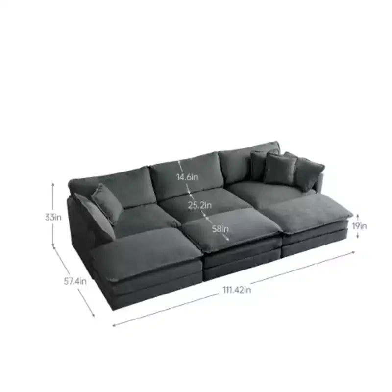 Optimisez Votre Confort : Canapé Modulable en U à Assise Profonde - 6 Places, 3 Ottomans, 5 Coussins pour une Détente Ultime