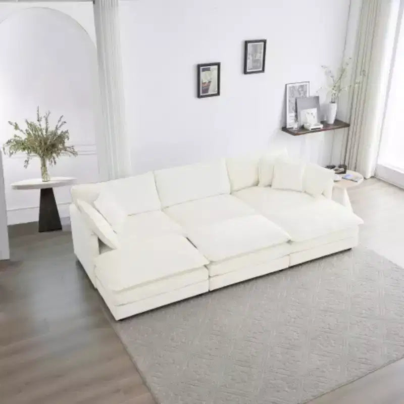 Optimisez Votre Confort : Canapé Modulable en U à Assise Profonde - 6 Places, 3 Ottomans, 5 Coussins pour une Détente Ultime