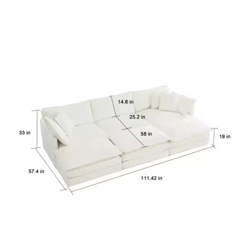 Optimisez Votre Confort : Canapé Modulable en U à Assise Profonde - 6 Places, 3 Ottomans, 5 Coussins pour une Détente Ultime