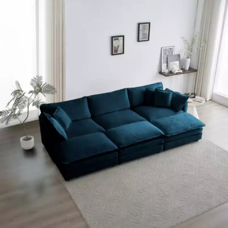 Optimisez Votre Confort : Canapé Modulable en U à Assise Profonde - 6 Places, 3 Ottomans, 5 Coussins pour une Détente Ultime