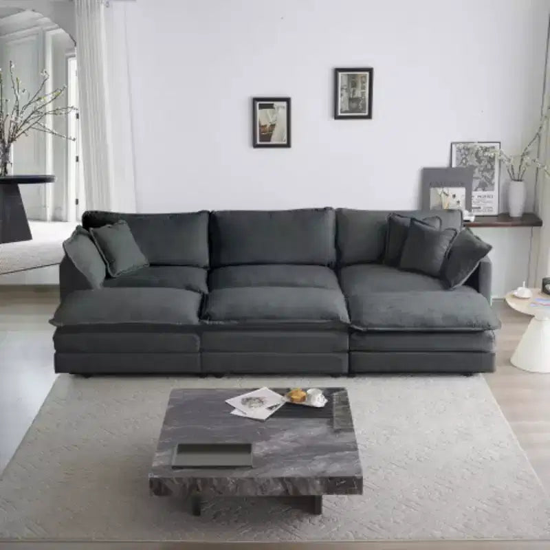 Optimisez Votre Confort : Canapé Modulable en U à Assise Profonde - 6 Places, 3 Ottomans, 5 Coussins pour une Détente Ultime