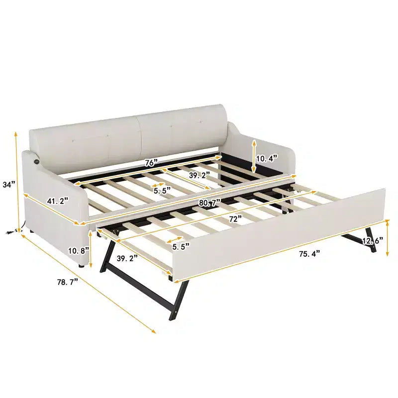 Lit de repos Whisen Upholstery avec lit gigogne relevable et port de charge USB