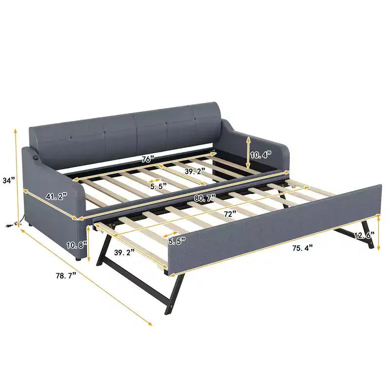 Lit de repos Whisen Upholstery avec lit gigogne relevable et port de charge USB