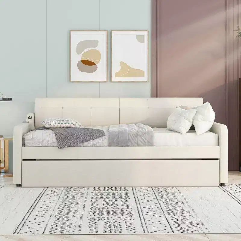Lit de repos Whisen Upholstery avec lit gigogne relevable et port de charge USB