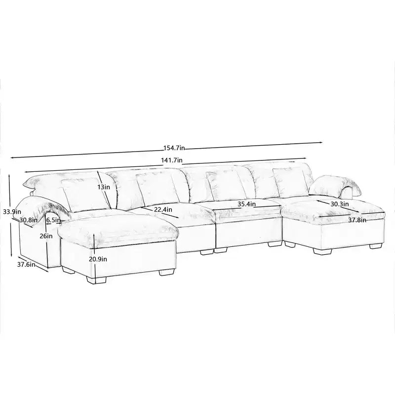 Grand canapé d'angle en U, canapé ultra-moelleux avec sièges de rangement et poufs, canapé modulaire en U à 4 places avec assise profonde