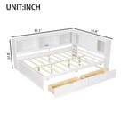Lit de jour double en bois Whisen avec étagères de rangement, USB, LED et lit gigogne
