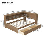 Lit de jour double en bois Whisen avec étagères de rangement, USB, LED et lit gigogne