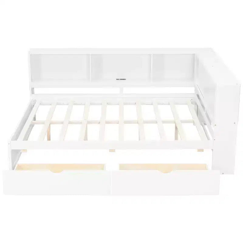 Lit de jour double en bois Whisen avec étagères de rangement, USB, LED et lit gigogne