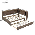 Lit de jour double en bois Whisen avec étagères de rangement, USB, LED et lit gigogne