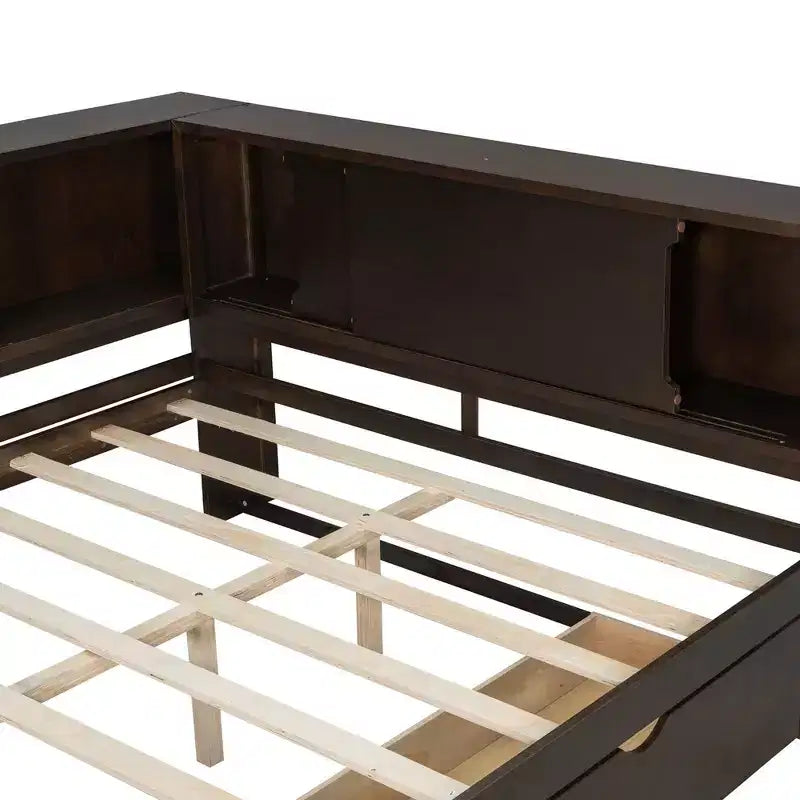 Lit de jour double en bois Whisen avec étagères de rangement, USB, LED et lit gigogne