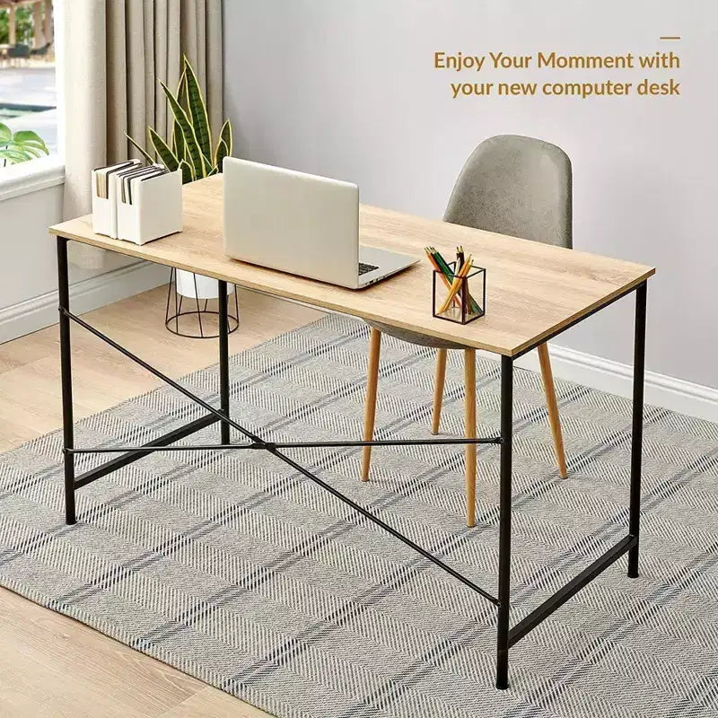 Bureau d'ordinateur Coavas, grande table d'étude simple pour la maison, plateau en chêne avec cadre noir, 120 cm