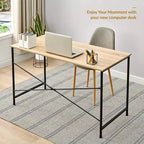 Bureau d'ordinateur Coavas, grande table d'étude simple pour la maison, plateau en chêne avec cadre noir, 120 cm