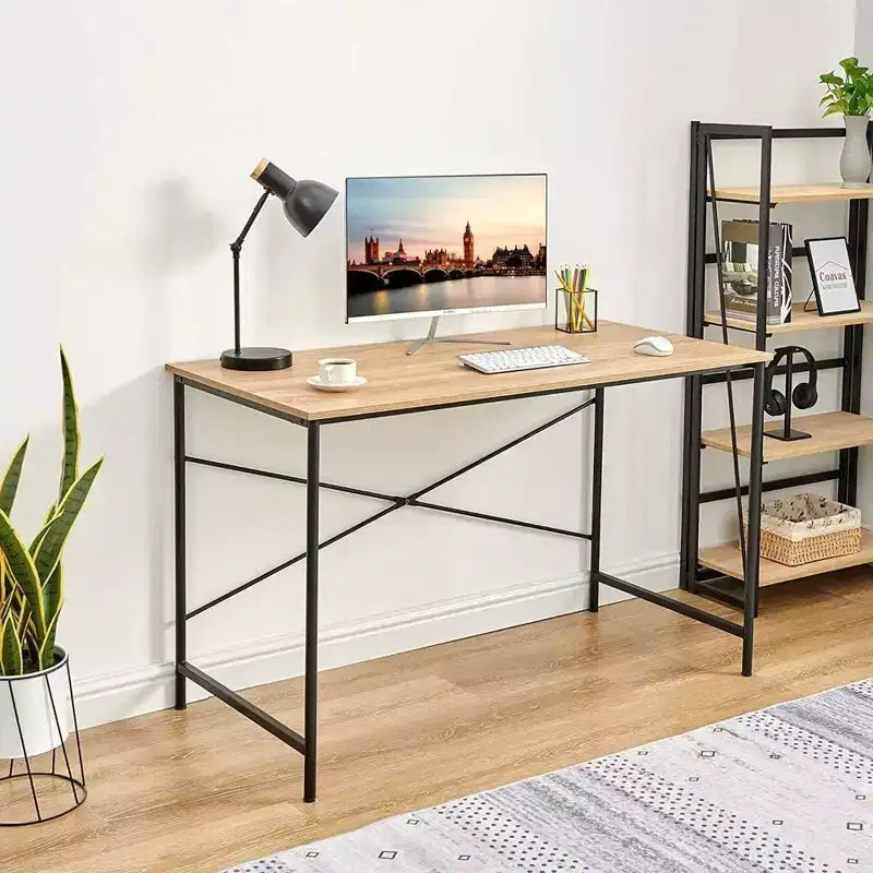 Bureau d'ordinateur Coavas, grande table d'étude simple pour la maison, plateau en chêne avec cadre noir, 120 cm