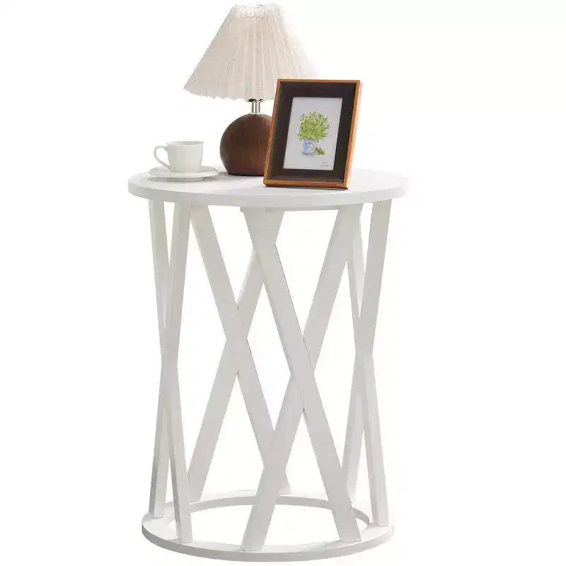 Kings Brand Furniture Table d'appoint Vienne demi-lune ou ronde avec motif en X, accent moderne pour salon ou chambre à coucher