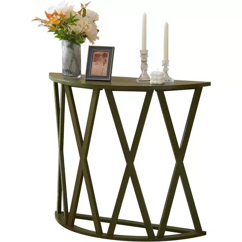 Kings Brand Furniture Table d'appoint Vienne demi-lune ou ronde avec motif en X, accent moderne pour salon ou chambre à coucher