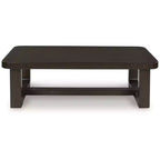 Table basse rectangulaire moderne Breckington Signature Design by Ashley avec bord en bois massif, brun foncé