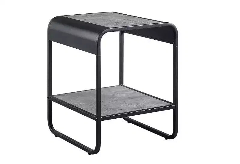 HomeRoots 21 Black And Concrete Gray Manufactured Wood And Metal Rectangular End Table With Shelf