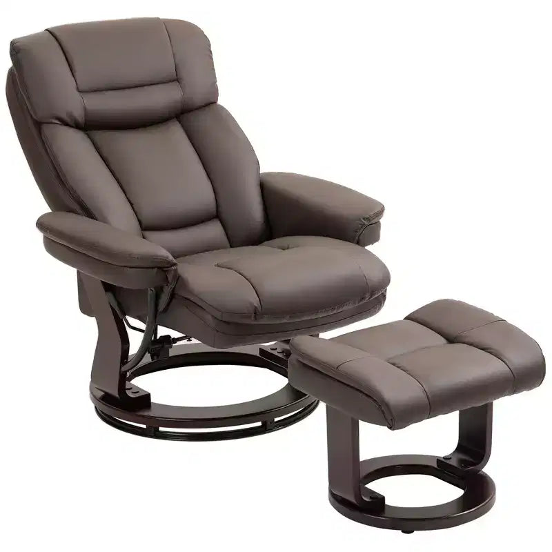 Fauteuil inclinable pivotant HOMCOM avec pouf, fauteuil inclinable en cuir PU avec repose-pieds, pour salon, chambre, bureau