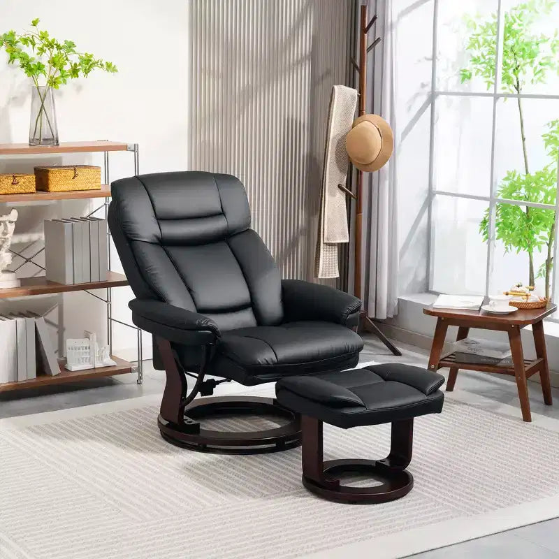 Fauteuil inclinable pivotant HOMCOM avec pouf, fauteuil inclinable en cuir PU avec repose-pieds, pour salon, chambre, bureau