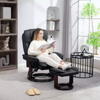 Fauteuil inclinable pivotant HOMCOM avec pouf, fauteuil inclinable en cuir PU avec repose-pieds, pour salon, chambre, bureau