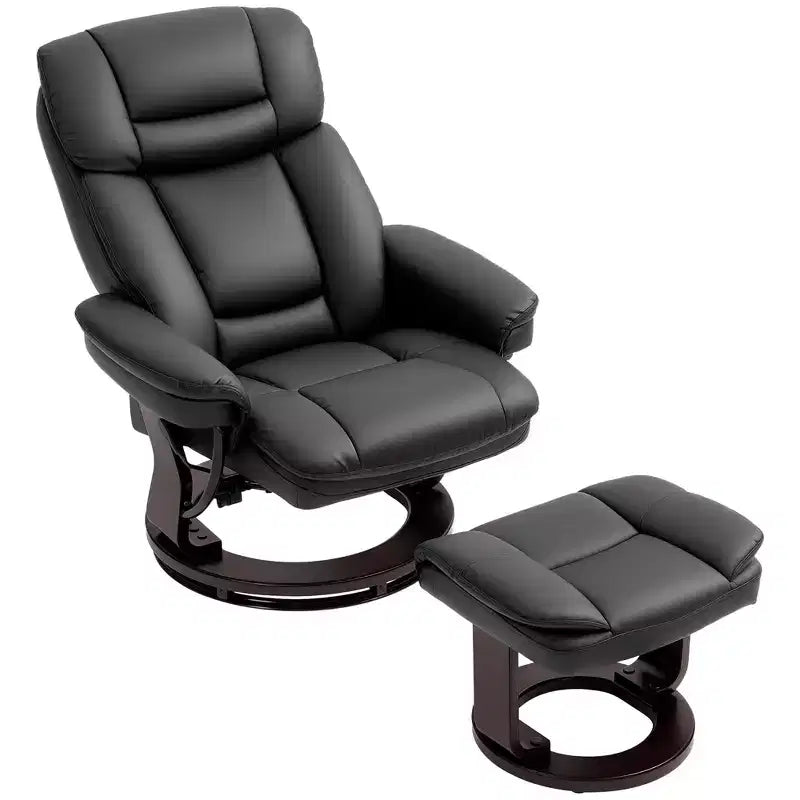 Fauteuil inclinable pivotant HOMCOM avec pouf, fauteuil inclinable en cuir PU avec repose-pieds, pour salon, chambre, bureau