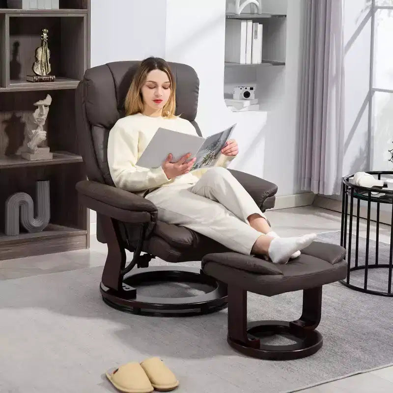 Fauteuil inclinable pivotant HOMCOM avec pouf, fauteuil inclinable en cuir PU avec repose-pieds, pour salon, chambre, bureau