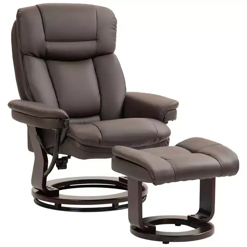 Fauteuil inclinable pivotant HOMCOM avec pouf, fauteuil inclinable en cuir PU avec repose-pieds, pour salon, chambre, bureau