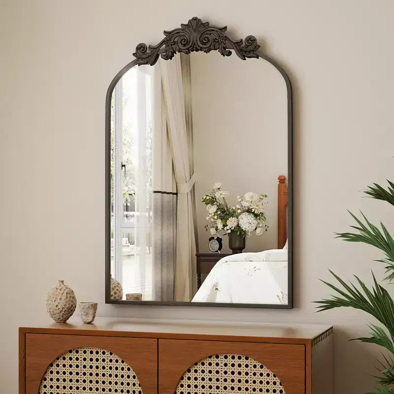 BEAUTYPEAK Miroirs de salle de bain à dessus arqué 24x36, Noir
