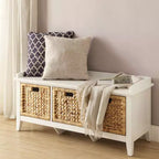Banc simple Relax en bois avec 3 tiroirs en rotin et blanc