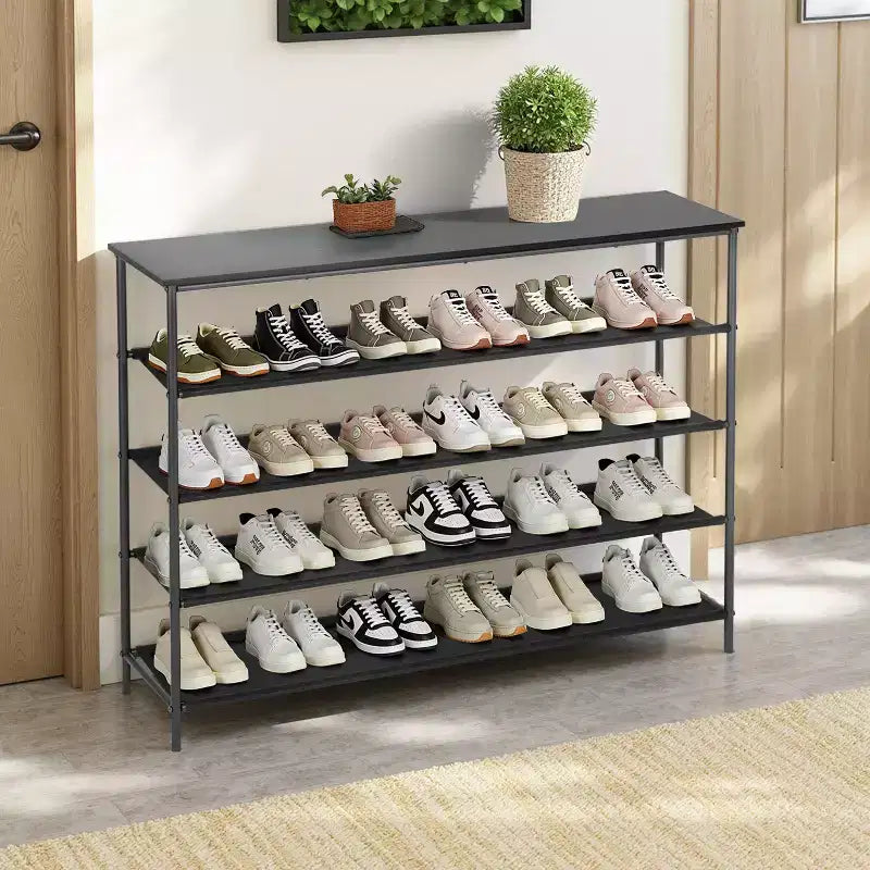 Étagère à chaussures FDW à 5 niveaux avec cadre en acier solide pour couloir d'entrée