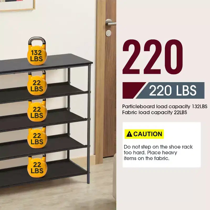 Étagère à chaussures FDW à 5 niveaux avec cadre en acier solide pour couloir d'entrée