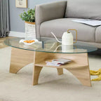 Table basse en verre, table basse ronde, table basse ovale, table d'appoint, table de canapé avec pieds en éventail diagonal, noyer/naturel-ModernLuxe