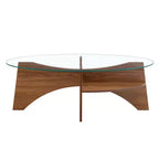Table basse en verre, table basse ronde, table basse ovale, table d'appoint, table de canapé avec pieds en éventail diagonal, noyer/naturel-ModernLuxe